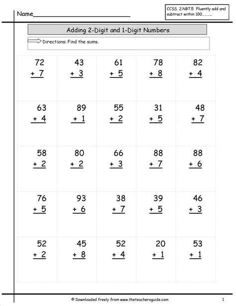 Adding 2 Digit Numbers Worksheet