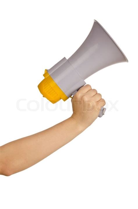 Hand Holding Loudspeaker On White Stock Image Colourbox