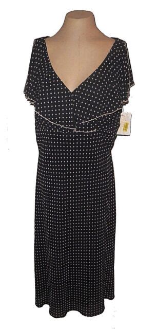 New Dress Liz Claiborne Black Polka Dots Wrapped Bodice Msrp 10000