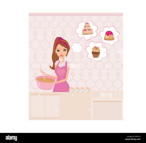 Housewife Cooking Cake In The Kitchen Stock Vector Image And Art Alamy