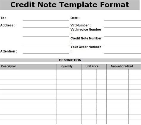 credit note invoice template  excel format excel