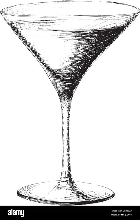 Vector Monochrome Hand Drawn Sketch Style Illustration Of Martini Glass Coctail Wineglass