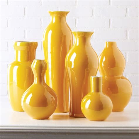 S6 Assorted Imperial Yellow Vases Porcelain © Twos Company Yellow
