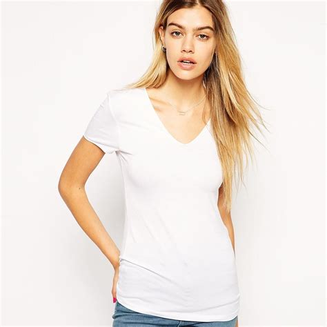 Solid Color Cotton Female V Neck Blank T Shirts Short Sleeve Basic