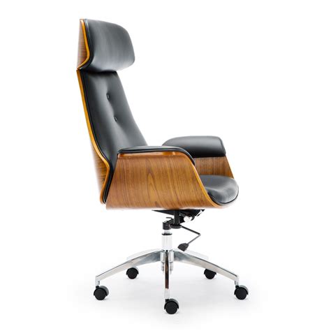 Wooden And Pu Leather Office Chair Renaissance Executive Chair Walnut