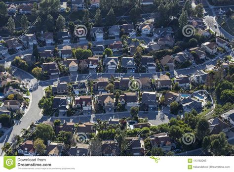 Southern California Suburban Cul De Sac Homes Aerial Stock Image