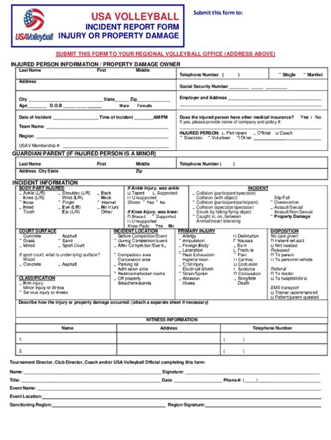 Fillable Online Fillable Usa Volleyball Incident Report Form Printable
