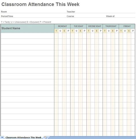Weekly Student Attendance Tracking Excel Template Screenshot Student