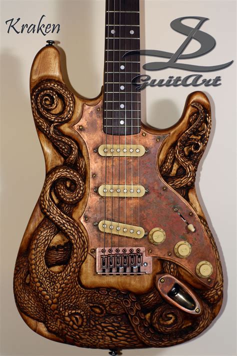 Hand Carved Electric Guitar By Laszlo Sipos The Kraken Slguitart Guitar Art Kraken Art Diy