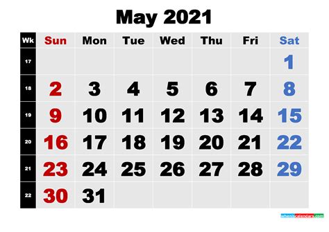 Free Printable May 2021 Calendar Template Word Pdf