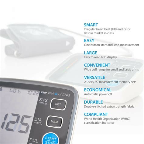 Pur Well Living Smart Blood Pressure Monitor Automatic Bpm Upper Arm