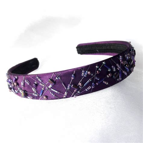 Purple Bead Embellished Headband Embroidered Hair Band Satin Etsy