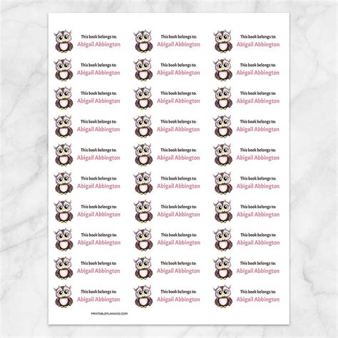 Adorable Owl Bookplate Labels For Name Labeling Books Printable At