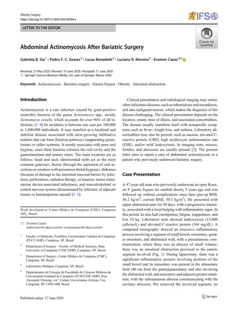 pdf abdominal actinomycosis after bariatric surgery