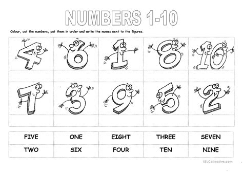 To help visualize the concept of the number, we've added cute illustrations to each. Numbers 1-10 worksheet - Free ESL printable worksheets ...