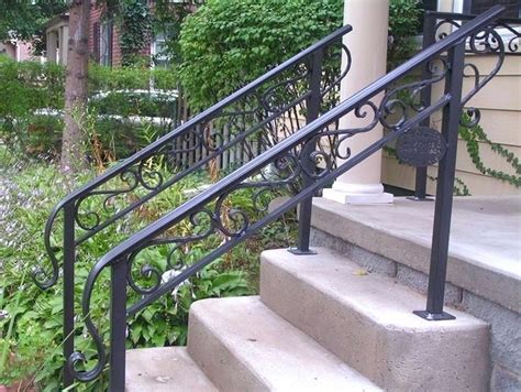 Rod Iron Hand Railing Curving Wrought Rails Open Up The Entrance Giving