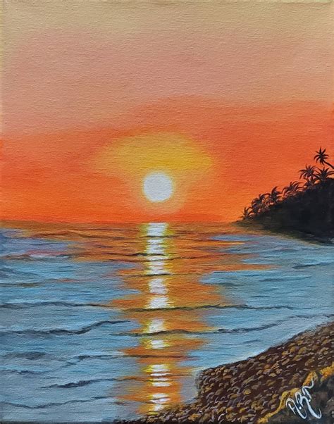 Acrylic Painting Beach Sunset Ocean Original Painting Waves Art