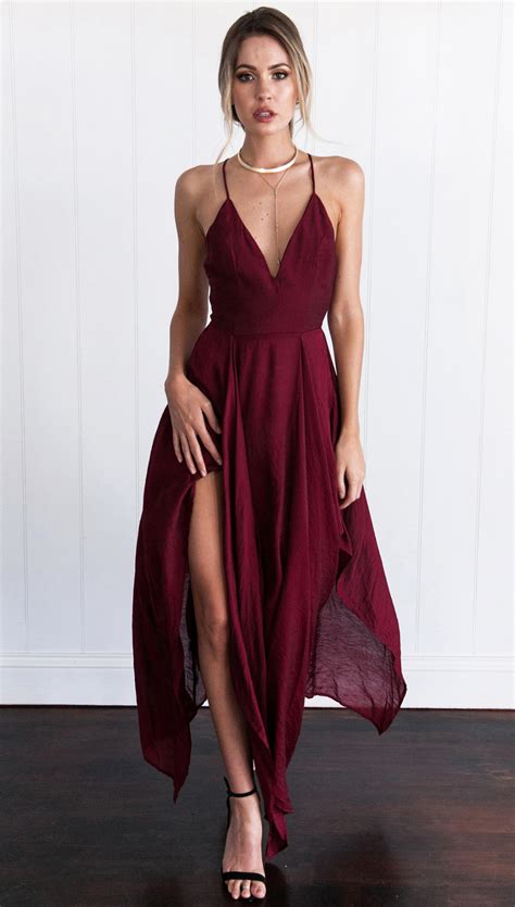 Wine Red Assymetrical Hem Long Dress Sexy Prom Dress Cheap Prom Gowns