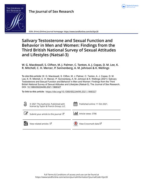 Pdf Salivary Testosterone And Sexual Function And Behavior In Men And Women Findings From The