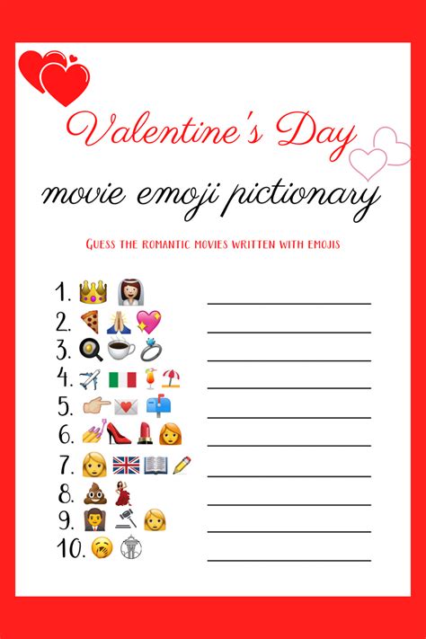 Printable Valentines Day Movie Emoji Pictionary Instant Download