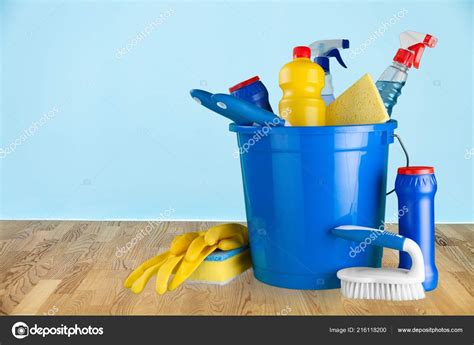 Cleaning Supplies Bucket Isolated Background Stock Photo By