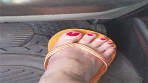 pedal pumping in orange flip flops and barefoot foot adventures with monika clips4sale