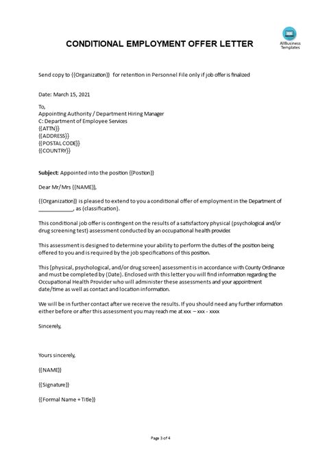 Conditional Employment Offer Letter For New Employee Templates At