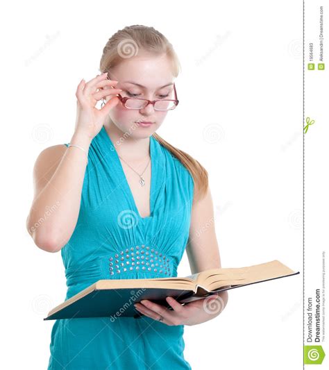 A Young Girl In Glasses With A Book Stock Image Image Of Literature