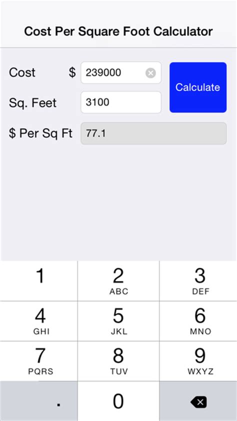 Download Cost Per Square Foot Calculator Free