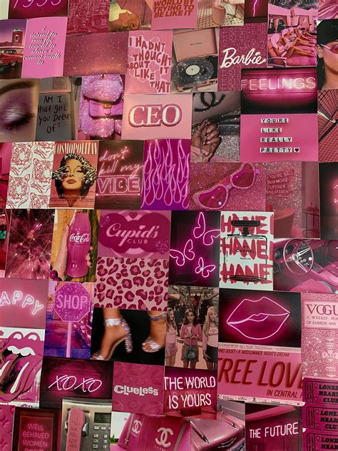 Hot Pink Neon Aesthetic Collage Kit Prints Etsy In Pink Wallpaper Girly Iphone