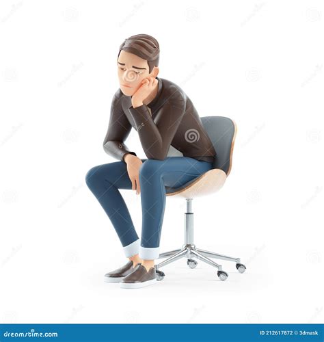 3d Bored Cartoon Man Sitting On Chair Stock Illustration Illustration