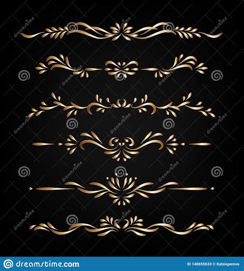 Gold Vector Ornamental Decorative Borders Isolated On Dark Background