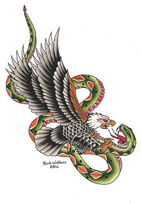 Snake And Eagle By Rick Walters Canvas Giclee Snake Tattoo Traditional