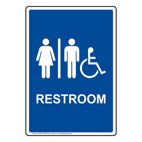 Portrait Restroom Sign With Symbol Rrep 7030 Whtonblu Restrooms