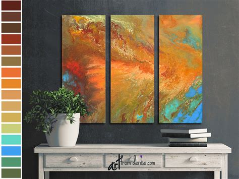 Orange Red And Blue 3 Piece Wall Art Canvas Set Large Abstract Etsy