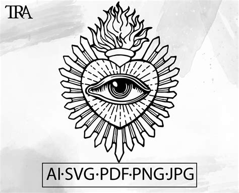 All Seeing Eye Svg Third Eye Flaming Heart Spiritual Illuminati