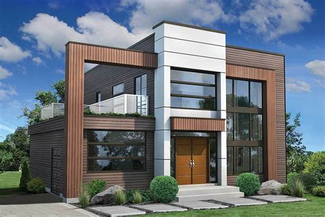 Two Story Contemporary House Plan With Upstairs Terrace 80963pm Architectural Designs