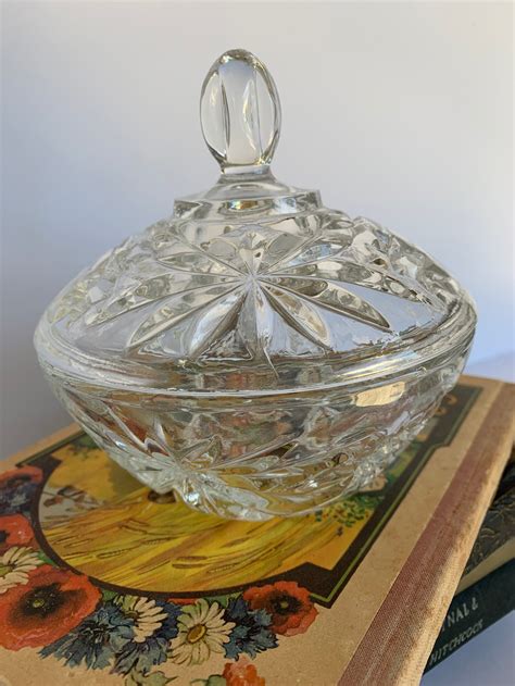 Small Vintage Crystal Clear Cut Glass Candy Dish With Lid Etsy