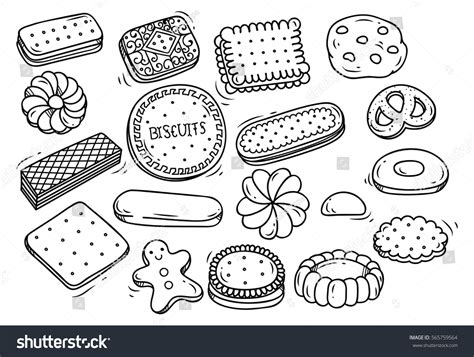 Set Biscuit Doodle Isolated On White Stock Vector Royalty Free