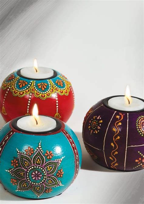 Hand Painted Wooden Round Tealight Holder Hand Painted
