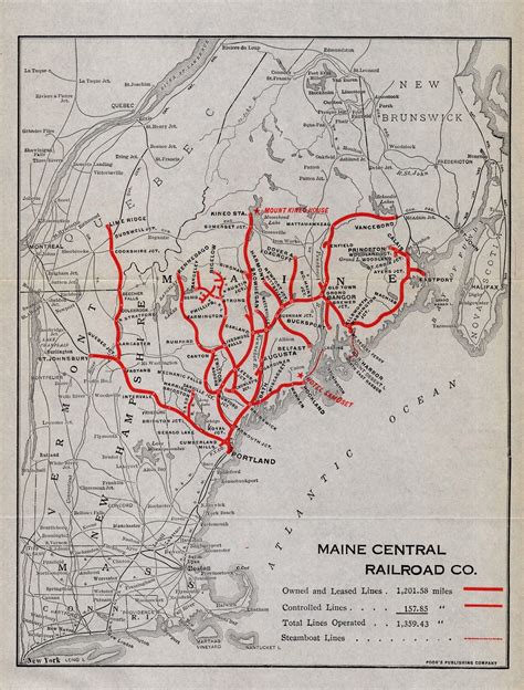 1920 Antique Maine Central Railroad System Map Maine Central Railway