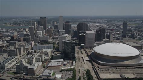 5k Stock Footage Aerial Video Approach Downtown New Orleans Skyscrapers