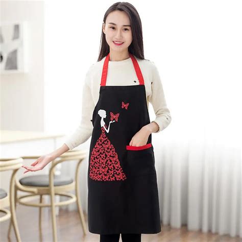 Cute Printed Aprons For Woman Kitchen Cooking Bbq Baking Chefs Anti Fouling Apron With Pocket