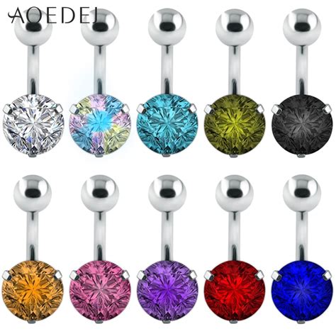 Round Navel Ring Crystal Stainless Steel Belly Button Rings Mm Gold