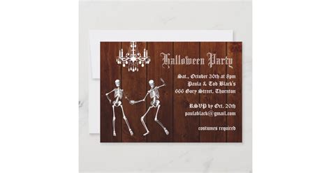 Glamorous Skeletons On Wood Halloween Invitation Zazzle