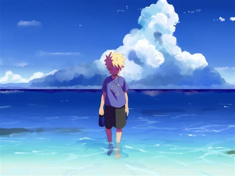 Wallpaper Sea Anime Boys Water Sky Calm Blue