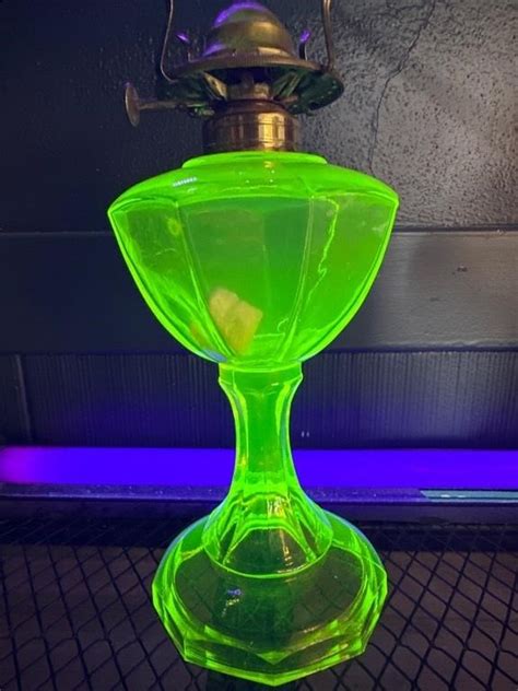 vintage uranium glass oil lamp live and online auctions on