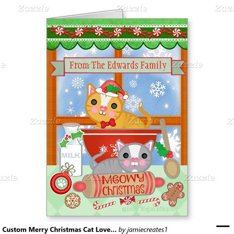 Custom Merry Christmas Cat Lovers Greeting Card Merry Christmas Cat