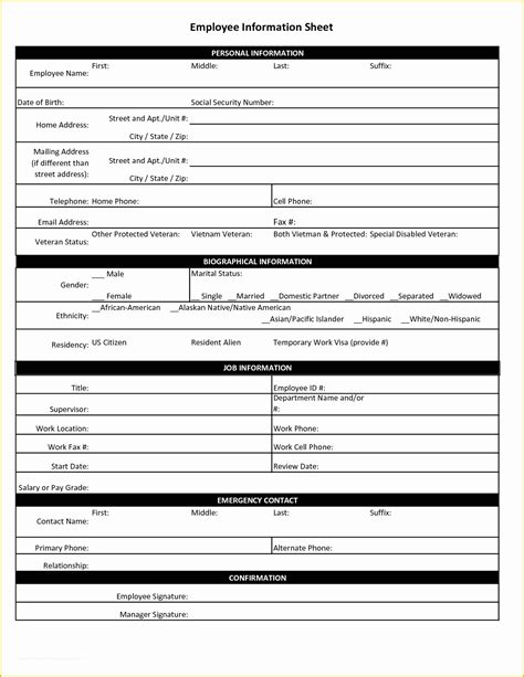 Hr Documents Templates Free Of Employee Personal Information Sheet