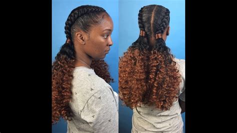 Two Feed In Braids With Curly Ponytails Youtube